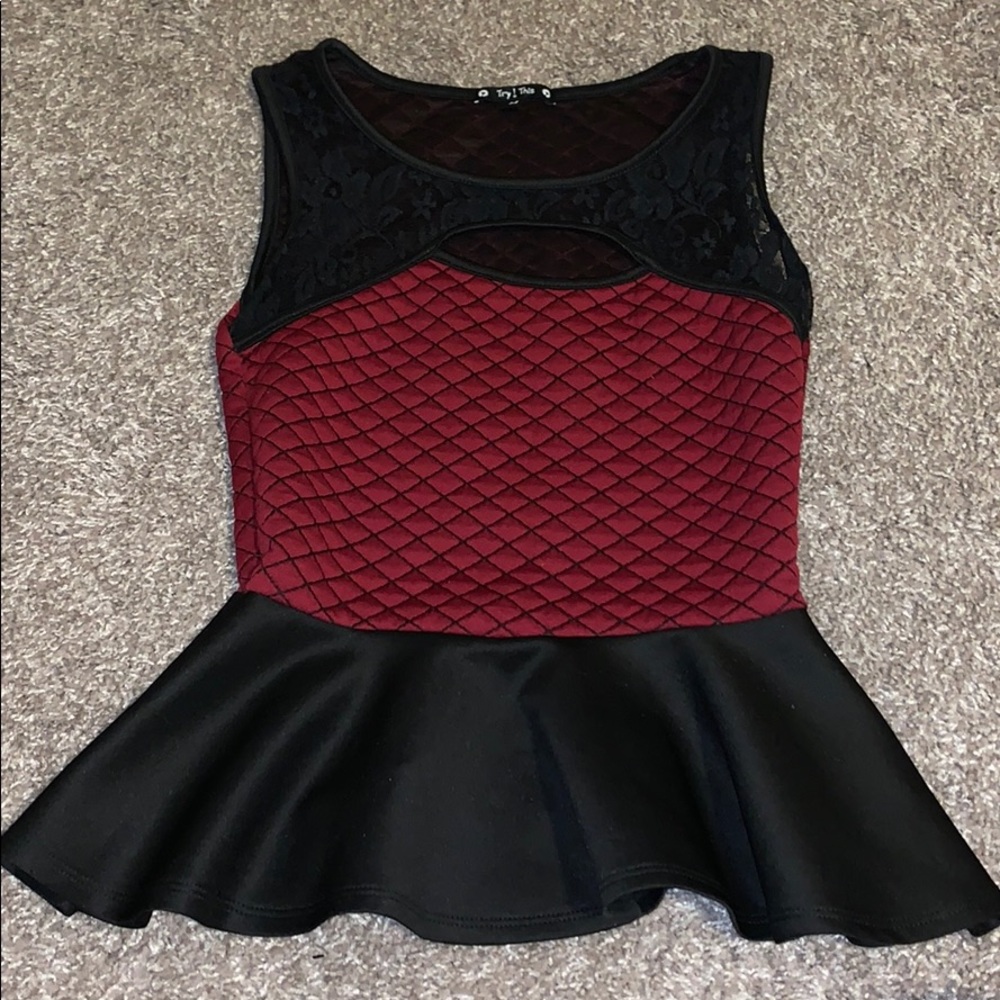 Peplum black and red blouse, great business wear